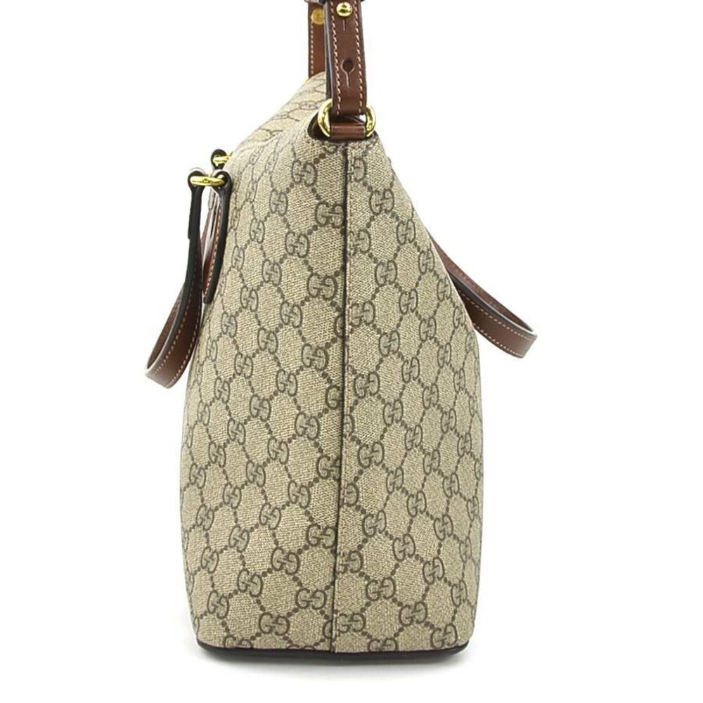 Gucci Shoulder Bag Beige Leather Gold 2way Supreme GG Brown Gold Brown